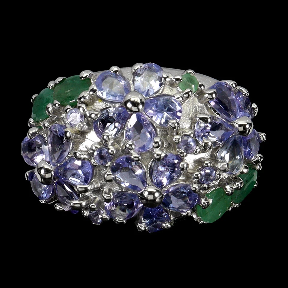 925 Sterling Silver Ring Pear Tanzanite Emerald Natural Gemstone Jewelry Size 7. - Image 1 of 4