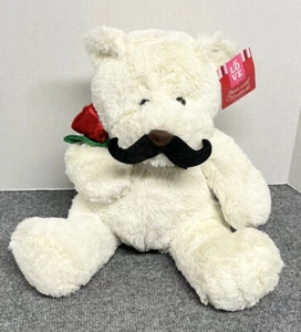 Dan Dee Bär mit Schnurrbart Rose 10 Zoll Plüsch weiß Liebe in der Luft Valentinstag - Bild 1 von 5