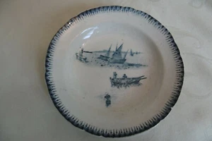 PLAT ROND CREUX DE DINETTE ANCIENNE EN FAÏENCE FINE DE CHOISY - BORD DE MER BLEU - Imagen 1 de 3