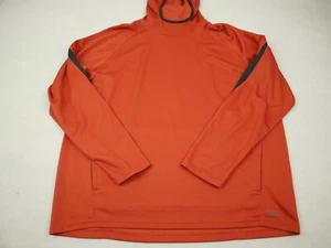 REI Sweater Men 2XL Orange Solid Long Sleeve Pullover Pockets Hood Hiking XXL - Picture 1 of 9