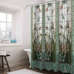 Meadow Stained Glass PEVA Shower Curtain, 70" x 72” Butterfly ,Dragonfly , NEW