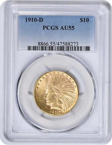 1910-D $10 Gold Indian AU55 PCGS Cover