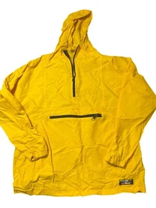 Vintage 90s LL Bean Yellow Windbreaker Rain Jacket Pullover Hood Pocket USA Sz S - Picture 1 of 5