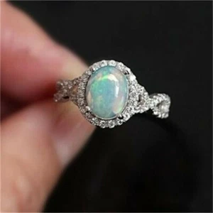 Weißer Opal Kristall Kreuz Design Silber Ring Bandgröße 5 - 11 Gratis Geschenkbox - Bild 1 von 5