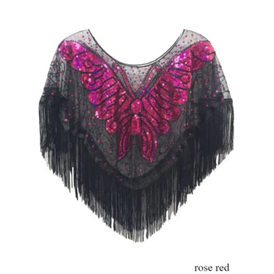 Lady Bling Butterfly Sequin Mesh Shawl Tassel Wrap Cheongsam Cape Evening Party - Image 1 of 4