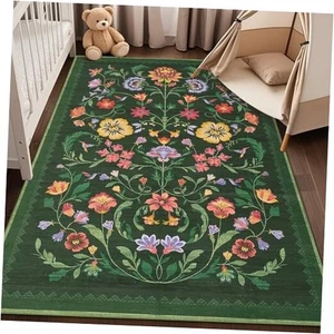 Waschbarer Teppich 5x7 Vorleger für Wohnzimmer, Blumenteppich für Schlafzimmer, weich Boho - Bild 1 von 7