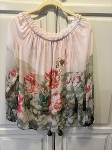 WHBM White House Black Market Floral Off Shoulder Top Blouse Sz Small Pink - Picture 1 of 10