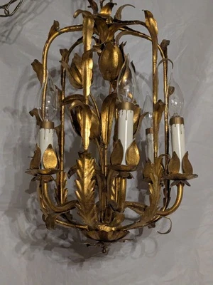 Lámpara de araña italiana dorada GoldTole Italia Swag Light Hollywood Regency mediados de siglo Foto 1 de 4