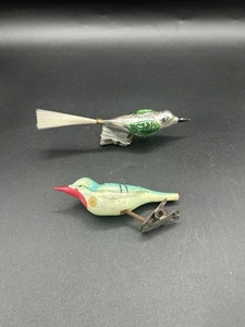 Adornos de Navidad Alemanes de Colección, LOTE DE 2 Clip en Pájaros, Mercurio y Vidrio Hilado - Imagen 1 de 5