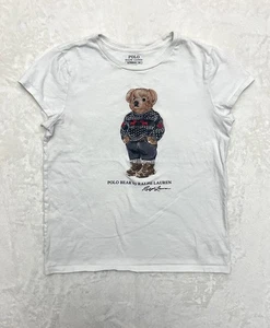 Polo Ralph Lauren Hemd Jugend Mädchen XL 16 Weiß Polo Bear Grafik Kurzarm - Bild 1 von 16