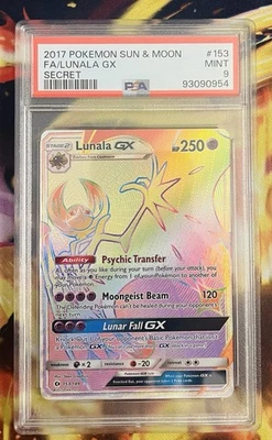 Lunala GX 153/149 SSun & Moon Secret Rare Full Art 2017 Pokémon TCG PSA 9 Mint - Image 1 of 2