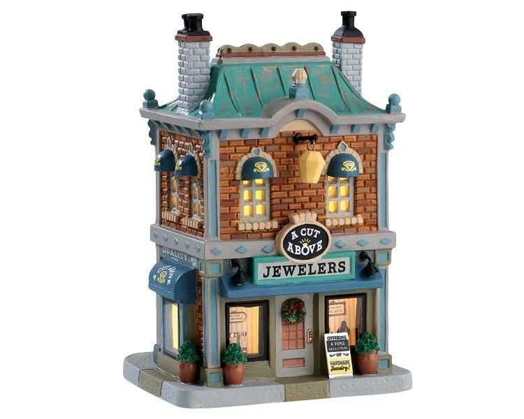 Lemax-75236, Cut Above Jewelers, villaggio di Natale, case luminose, Caddington