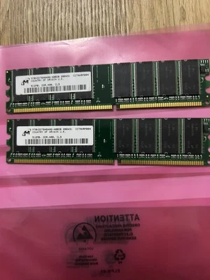 2 X Micron 512mb Memory RAM ddr PC3200U DIMM MATCHED PAIR 1gb total - Image 1 of 2