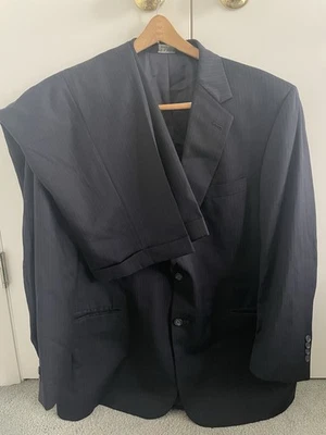 Jos A Bank 2 Piece Wool Suit Two Button Black Blue Pinstripe 44R 38-39Wx27.5L - Image 1 of 4