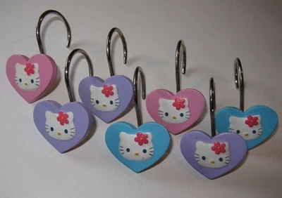 Vtg Hello Kitty Set of 7 Curtain Hooks Heart Shaped Pastels White Cat Sanrio - Image 1 of 4