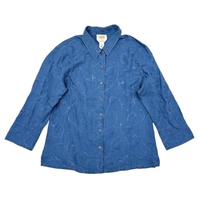 Talbots льняной топ размер средний синий шамбре цветочная вышивка ирландский лен богемное - Изображение 1 из 4