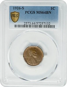 1926-S Lincoln Cent 1c MS64BN PCGS Secure 949892-50 - Picture 1 of 5