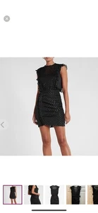 Express Gr. M Clip Dot Rüschen Minikleid transparent Unterlage Glitzer Glam Bling - Bild 1 von 20