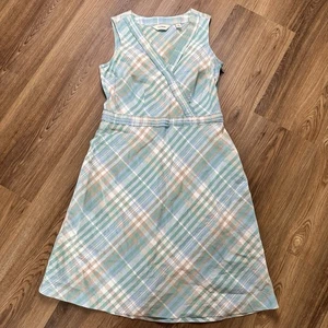 LL Bean ärmelloses Kleid Damen 10 Leinen kariert V-Ausschnitt adrett Landhaus leicht - Bild 1 von 10