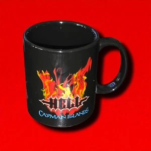 HELL Cayman Islands Black Flames Coffee Mug 3.5" Tall MINT  - Picture 1 of 2