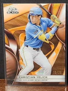 2025 Topps Chrome Black Christian Yelich #114 Orange Wave Refractor /25 Brewers - Picture 1 of 2