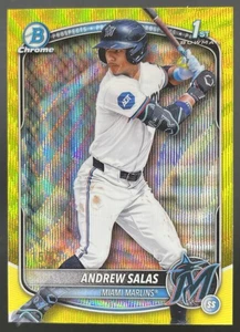 2025 Bowman Chrome Andrew Salas 1st Yellow Wave Refractor /75 Prospect Marlins - Picture 1 of 2