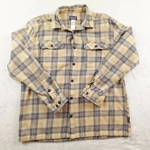 Patagonia Shirt Men's Large Yellow Gray Plaid Flannel Long Sleeve Casual Outdoor - Picture 1 of 5