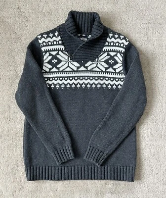 Boys OSHKOSH B'gosh Sweater Winter Nordic Fair Isle Button Collar Gray Sz 10/12 - Image 1 of 4