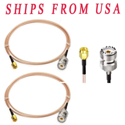 2xSO239 UHF Female PL259 to SMA Male Plug RG316 12" Cable Jumper Pigtail Adapter - Image 1 of 4