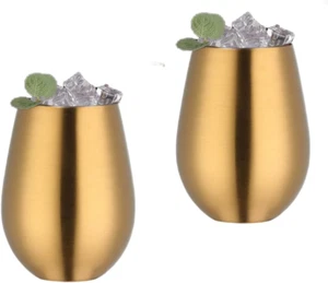 18 Ounces Gold Wine Glasses Set of 2, 18/8 Stainless Steel Stemless Drinking Cup - Picture 1 of 9