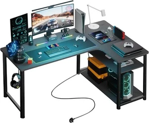 COMHOMA L Shaped Gaming Desk with Power Outlets Corner Computer Desk 110x80CM PC - Picture 1 of 8