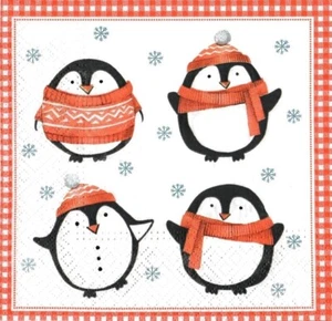 4 x Single Paper Napkins Decoupage Craft Table Christmas Winter Penguin 140 - Picture 1 of 2