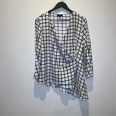 Blusa KENNETH COLE Feminina Tamanho 14 Branca Preta Estilo Envoltório Assimétrico  - Imagem 1 de 4