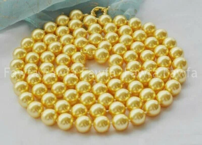 Moda 8/10/12 mm Dorado Mar del Sur Concha Perla Redonda Cuentas Collar Largo 48-100"" Foto 1 de 3