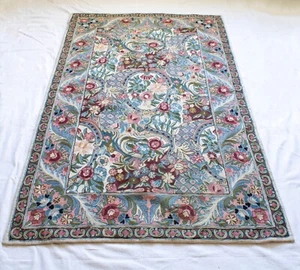 Vintage Chain-Stitch Handmade 100% Wool Rug Tapestry Art Nouveau Floral - Picture 1 of 12