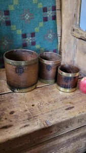A Super Set Of 3 Antique Wood And Brass Measures - Picture 1 of 15