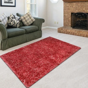 Eco-Friendly Hand Tufted Shag Polyester Area Rug Solid Red White BBH Homes - Picture 1 of 9
