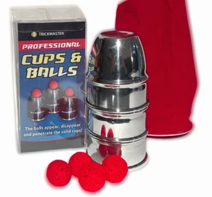 Deluxe CUPS & BALLS ALUMINUM SET + Bag Table Magic Trick And Red Silver Magician - Picture 1 of 7