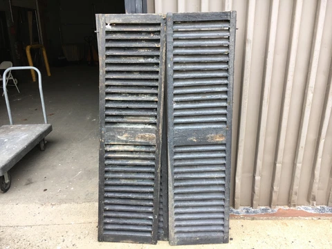 PaiR c1850 fixed louver black window house shutter central MA 60" x 16.5 x 1 3/8 Cover