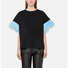 Christopher Kane NWOT Black Cotton & Blue Ostrich Feather T-Shirt - X-Small
