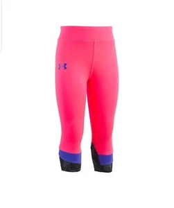 New NWT Under Armour Youth Girls Size 4 UA Copped Athletic Leggings Pants Pink - Picture 1 of 1