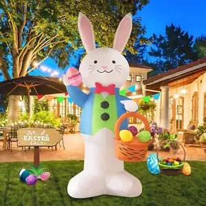 12FT Easter Outdoor Inflatable Bunny Jacquard Basket Built-in LED Decoration - Picture 1 of 6