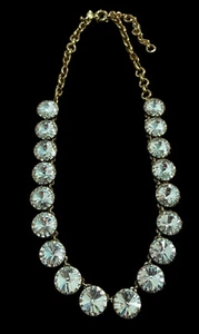 J Crew Brulee Necklace Aurora Borealis Rhinestones Sparkly Crystals Brass Tone - Picture 1 of 9