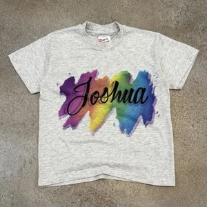 Vintage 80s Airbrushed Joshua Name Tee Shirt Youth Med Gray Retro Art Vacation - Picture 1 of 8