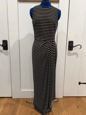 Ralph Lauren Women’s Sleeveless Striped Maxi Dress Stretch Size 8 Black Beige - Image 1 of 4
