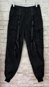 Pantalones cargo Current Mood Dolls Kill S negros de nailon con tirantes grunge gótico - Imagen 1 de 4