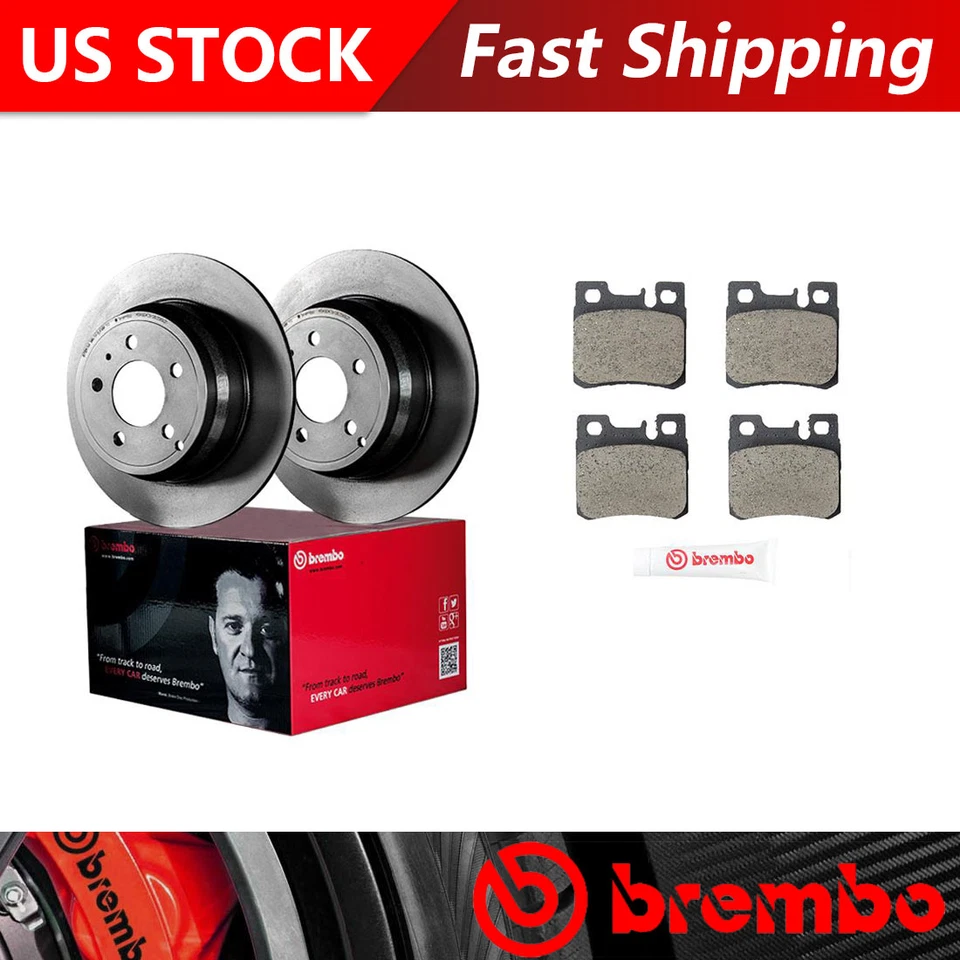 Fits 1990-1992 Mercedes-Benz 500SL Rear Brake Rotors & Ceramic Brake Pads Brembo - Image 1 of 4