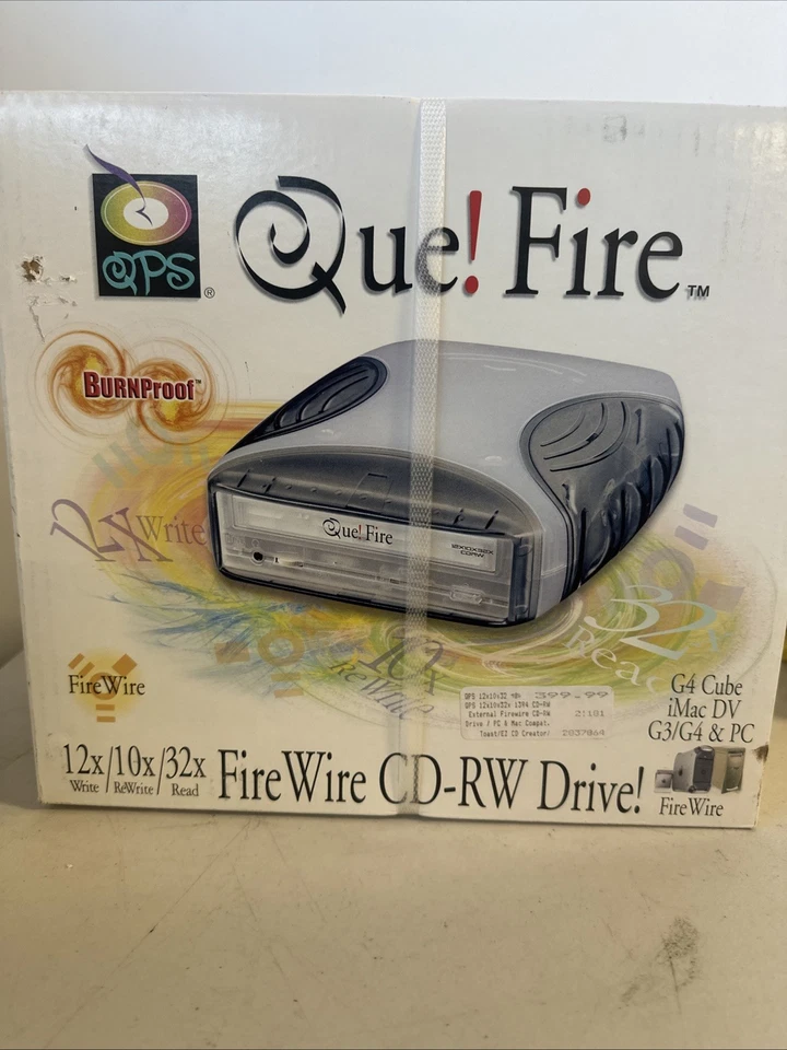 Que! Fire Drive QPS  External 12x 10x 32x CD-RW Firewire Case Power Cord CD - Image 1 of 4