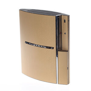 Textured Gold Carbon Fibre Playstation PS3 Fat decal skin  cover wrap 