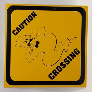 Metal Halloween Caution Ghost Crossing Yellow Warning Sign - Picture 1 of 2